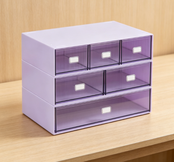 3-Tier Stackable Desktop Storage Rack | Purple | Includes 6 Drawers | Detachable | For Stationery & School Supplies