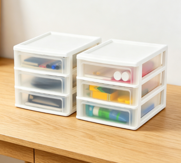 Stackable 3-Tier Plastic Drawer Storage Cabinet | Set of 2 (Medium, White) | Organizer for Stationery, Crafts, and Office Supplies
