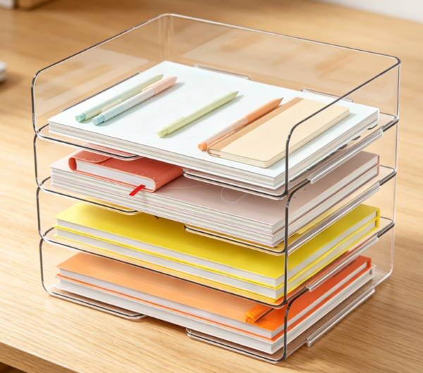 4-Tier Acrylic Paper Storage Rack | Stackable Transparent File Organizer | Storage for Letters, A4 Paper, Books, and Notebooks