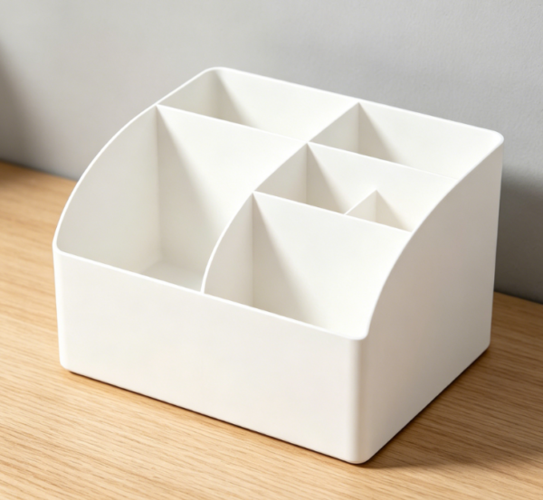 6-Compartment, 2-Drawer Desktop Organizer | White Plastic | Pen Holder + Drawers | School & Office Stationery Storage