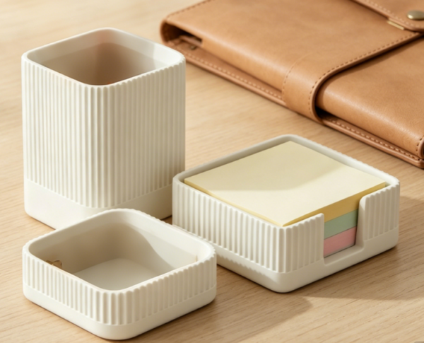 Aesthetic Desktop Organizer Set (3-Piece) | Concrete Material | Pen Holder + Paperclip Box + Memo Pad Holder | Office Stationery Stand