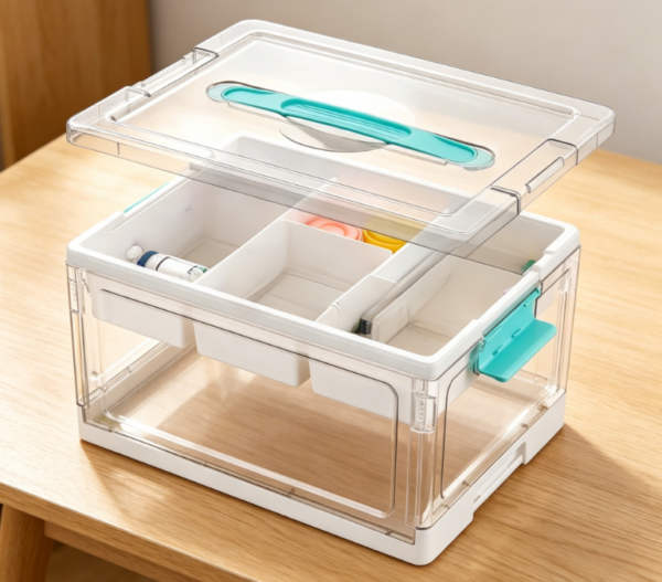 24-Quart Clear Plastic Storage Bin (Approx. 22.7 Liters) | Includes Tray & Dividers | Storage for Stationery, Coloring Books, & Craft Supplies