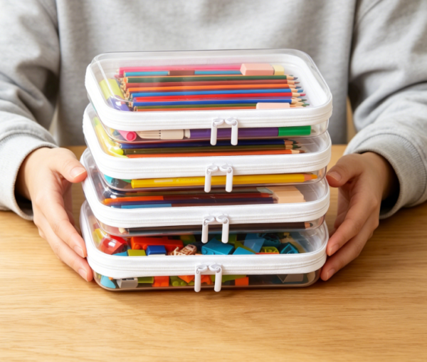 Set of 4 Medium Transparent Hard-Shell Zippered Storage Pouches | Stationery & Pencil Cases