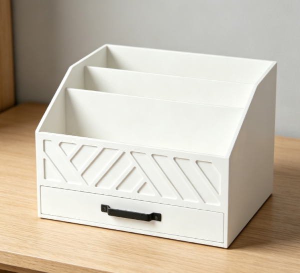 Wooden Letter Organizer with Drawer | White | 6 Compartments | Desktop Mail, Bill, and File Sorter