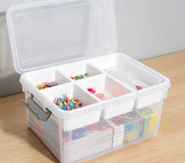 17-Quart Clear Plastic Storage Bin (Approx. 16 Liters) | With Removable Tray | Organizer for Stationery, Beads, and Craft Tools