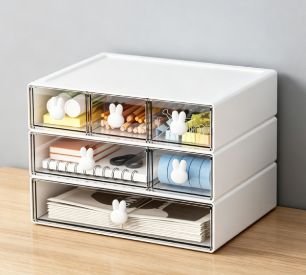 6-Drawer Desktop Organizer | 3-Tier Stackable Plastic Drawers | Stationery, Office Supplies & Household Clutter Organization