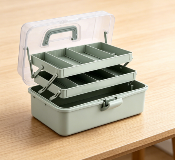 3-Tier Plastic Compartment Organizer | With Adjustable Dividers & Handle | For Stationery, Sewing Supplies, & Household Sundries